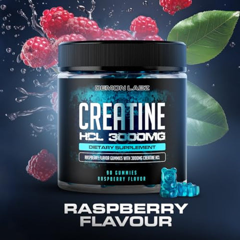 Demon Labz - Creatina HCL 3000mg por Porção – Sabor Framboesa – Gomas Veganas (90 Unidades – Embalagem de 1)