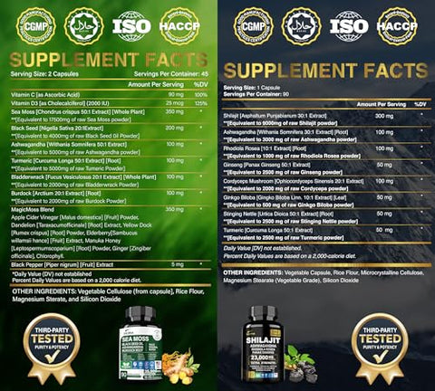 DLNIA - Shilajit 9000mg, Sea Moss 17500mg, Gengibre – Potência Natural para Energia e Saúde