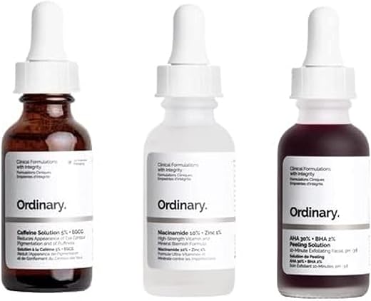 THE ORDINARY - Conjunto de Serum Facial The New Ordinary! Solução de Cafeína 5%% AHA 30%% BHA 2%% B5! Niacinamida 10%% Zinco 1%%! Combate Manchas Visíveis e Melhora a Textura da Pele