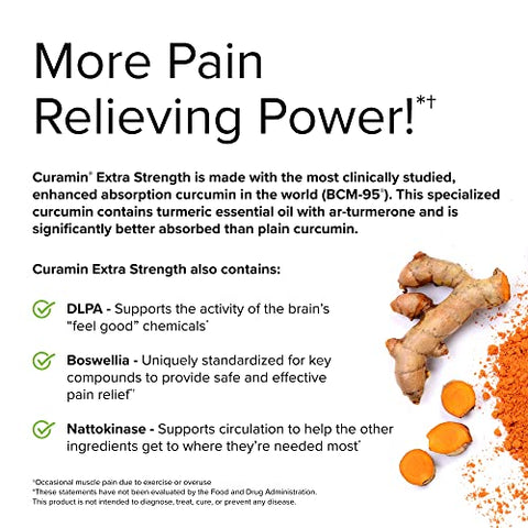 Curamin Extra Strength – 60 Comprimidos, Pacote de 2 – Alívio Não-Viciante da Dor com Curcumina de Cúrcuma, Boswellia - Terry Naturally