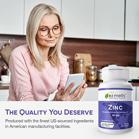 Suplemento de Zinco Dissolvível 30 mg, Sem Açúcar, 2 Meses de Fornecimento - EZ Melts