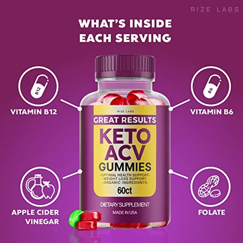 rize labs - (3 Pacotes) Gummies Avançados de Vinagre de Maçã Great Results Keto ACV – 180 Gummies