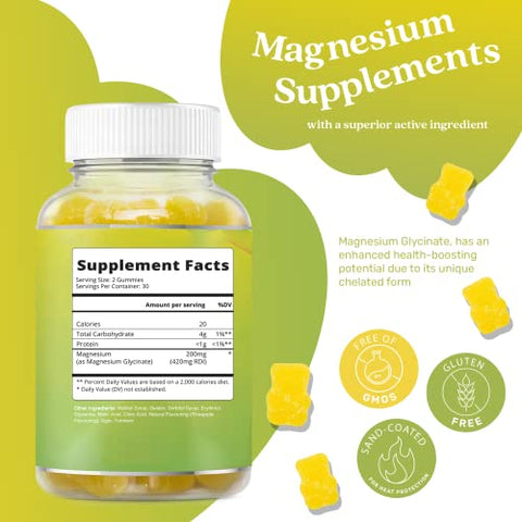 Gomas de Magnésio 200mg – 60 un | Suplemento de Magnésio Glicinato para Relaxamento, Alívio do Estresse e Sono para Adultos - BeLive