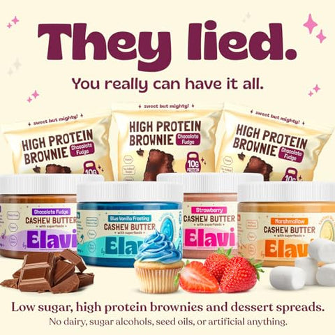 ELAVI - Elavi Brownies de Alta Proteína, 10g de Proteína, Sem Laticínios, Vegano