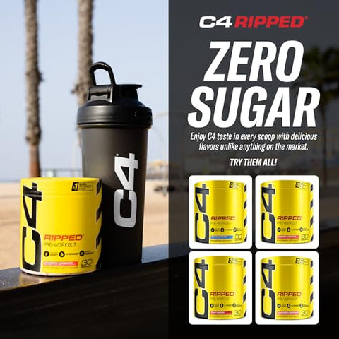 C4 Ripped Pré-Treino em Pó Sabor Frutas Vermelhas – Energético Pré-Treino Livre de Creatina e Açúcar para Homens - Cellucor