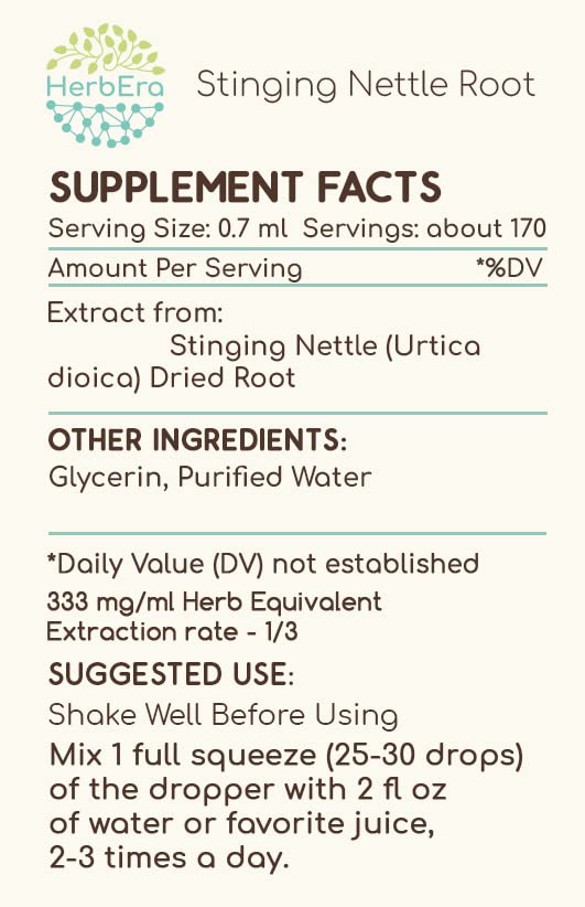 HerbEra - Extrato Herbal de Raiz de Urtiga Dioica B120, Tintura Concentrada sem Álcool, Gotas Líquidas Naturais de Urtiga Dioica, Raiz Seca (120 ml)