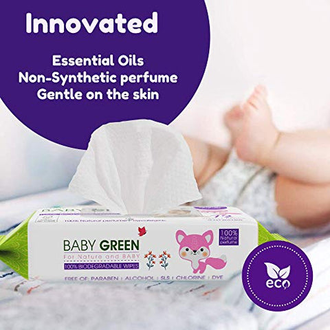 Yugi Baby Green - Fraldas Descartáveis Biodegradáveis Perfume Natural – Pacote (6 Pacotes de 72) 432 – 99%% Água Pura Livre de Plástico Toalhas Umedecidas para Bebês Recém-Nascidos