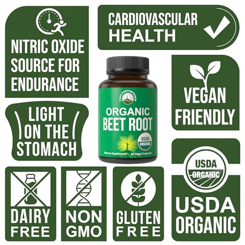 Peak Performance - Cápsulas Veganas de Beterraba Orgânica USDA. Pó de Suco de Beterraba em Cápsulas Super Alimento 1200 mg. Cápsulas de Extrato de Beterraba para Aumento de Energia com Óxido Nítrico. Suplemento de Suporte de Polifenóis para