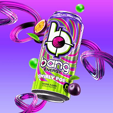 BANG - Bang Energy Swirly Pop – Bebida Energética Sem Açúcar, 16 Ounce (Pack com 12) – Marca Bang Energy