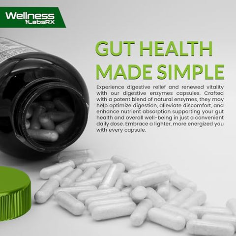 WELLNESS LABSRX - Enzimas Digestivas com Probióticos e Prebióticos – 450mg – 5 Bilhões de UFCs – Cápsulas de Super Enzimas Pura para Digestão – Enzimas Digestivas para Mulheres