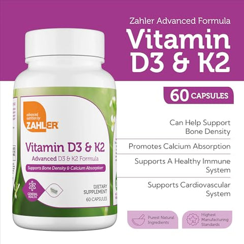 Vitamina D3 5000 IU K2 – Fórmula Avançada de Vitamina D3 K2 – Densidade Óssea - Zahler