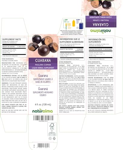 Guarana (Paullinia cupana) Tintura Sem Álcool de Sementes – 120 ml Extrato Líquido em Gotas – Herbal Vegano - Naturalma