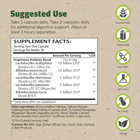 THERALAC - Master Supplements Theralac – 30 Cápsulas, Pacote de 2 – Probiótico Multi-Cepas para Saúde Intestinal Ótima Gases