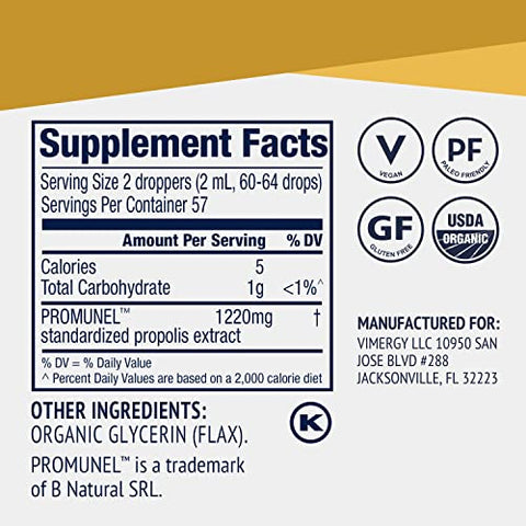PropolisPure ® – Extrato Líquido de Própolis Orgânico USDA – Suplemento para Suporte Imunológico – Oral Natural - Vimergy