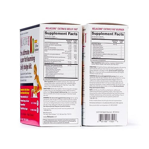 Relacore - Kit Ultimate Super Queima de Gordura Abdominal – Sistema Especializado de Perda de Peso de Dupla Ação – Suplementos para Alívio do Estresse e Queima de Gordura, Fornecimento de 15 Dias