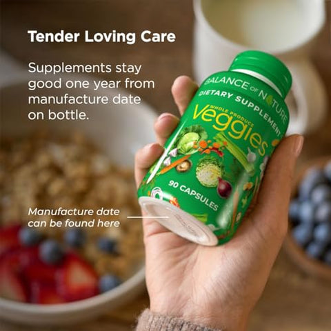 Fruits and Veggies – Suplemento Alimentar com Frutas e Vegetais Superfoods para Mulheres, Homens e Crianças – 90 Cápsulas de Frutas, 90 Cápsulas de Vegetais – 2 Conjuntos - Balance of Nature