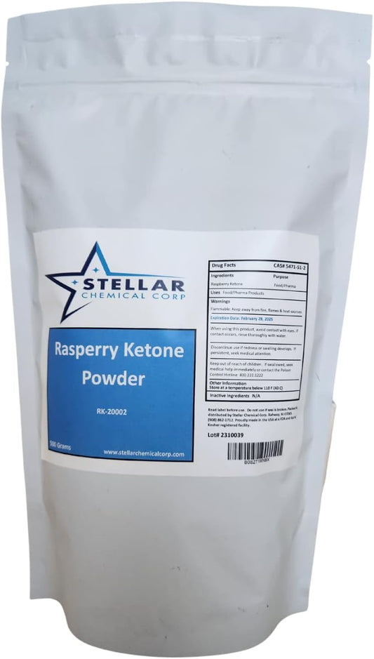 STELLAR CHEMICAL CORP - Pó de Cetona de Framboesa ~~ Suplemento Alimentar 500g – Suporte Antioxidante, Puro e Livre de Glúten – 500mg por Porção
