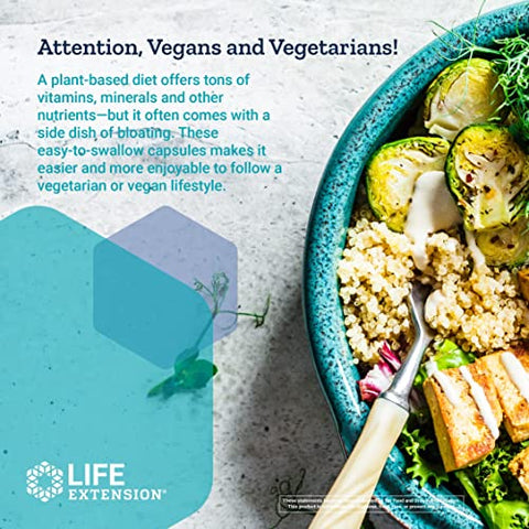 Suplemento de Suporte à Saúde Digestiva Life Extension Enhanced Super Digestive Enzymes – Fórmula Vegetariana – Não-OGM – 60 Cápsulas