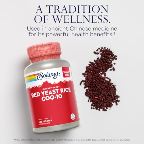 Red Yeast Rice com CoQ10 e Niacina (Vitamina B3) – Arroz Vermelho Não Irradiado com Coenzima Q10 – Livre de Citrinina – Garantia de 60 Dias, Verificado em Laboratório, 100 Porções, 100g - SOLARAY