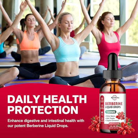 ReviNutra - Berberine HCL Líquido 1500mg com Canela Ceylon, Melão Amargo, Cardo de Leite – Sistema Imunológico e Digestivo – Marca Berberine Drops