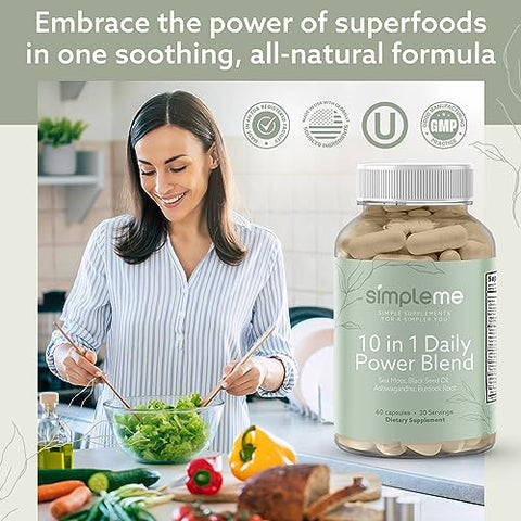SIMPLEME - Cápsulas de Musgo do Mar Irlandês Orgânico com Fucus Vesiculosus e Raiz de Bardana, Mistura Poderosa para Impulsionar a Imunidade com Ashwagandha e Semente Preta, Suplemento de Algas Marinhas em Cápsulas