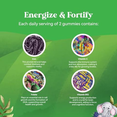 Natures Craft - Tasty Kids Multivitamínico com Ferro Gummy – Gomas de Ferro Suaves para Crianças e Bebês com Vitamina C | Marca Tasty Kids
