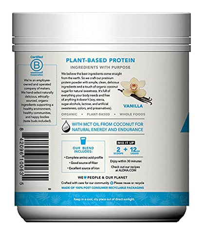 Proteína em Pó Orgânica à Base de Plantas, Sem Stevia, Baunilha, 550g, 15 Porções – Embalagem Pode Variar - ALOHA
