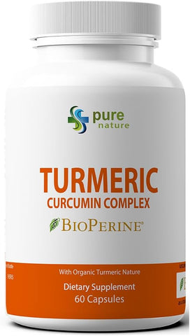 PureNature Plus - PureNature Cúrcuma Curcumina com BioPerine – Turmeric Natureza – 60 cápsulas – 100% natural e potente antioxidante