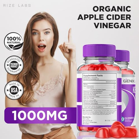 rize labs - (2 Pacotes) Gomas Genix Lab Keto ACV – Perda de Peso Avançada, Gomas Keto ACV, Suplemento de Máxima Força Genix Lab, Avaliações das Gomas GenixLab (120 Gomas)