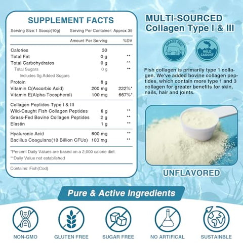 NATURE TARGET - Pó de Peptídeos de Colágeno Marinho – Tipo I | 100% Natural | 200g