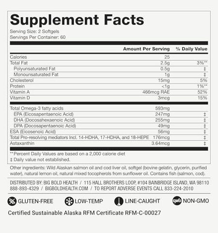 BIG BOLD HEALTH - 2 MESES DE FORNECIMENTO – Suplemento de Óleo de Peixe Ômega-3 Rejuvenate, Óleo de Bacalhau do Alasca e Salmão Sockeye, Sabor Limão – Ácidos Graxos Ômega-3 com EPA, DHA