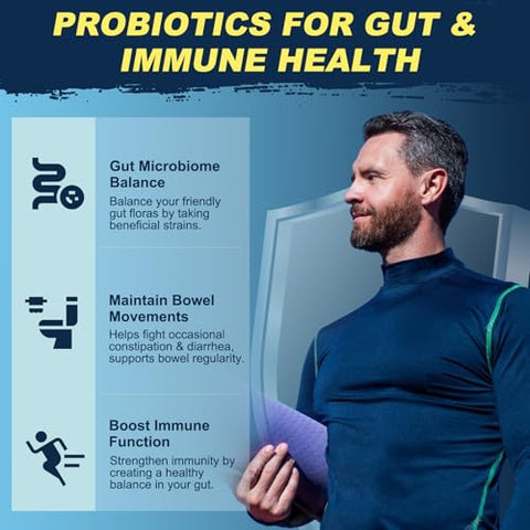 DRFOSTER - Probióticos para a Saúde Digestiva Masculina, 120 Bilhões de UFCs Probiótico Masculino com Enzimas Digestivas