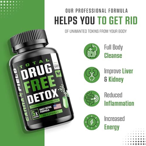 CANNA FIELD - Detox e Limpeza do Fígado – Fabricado nos EUA – Detox de 5 Dias – Remoção Natural de Toxinas – Suplemento Detox Premium – 30 Cápsulas