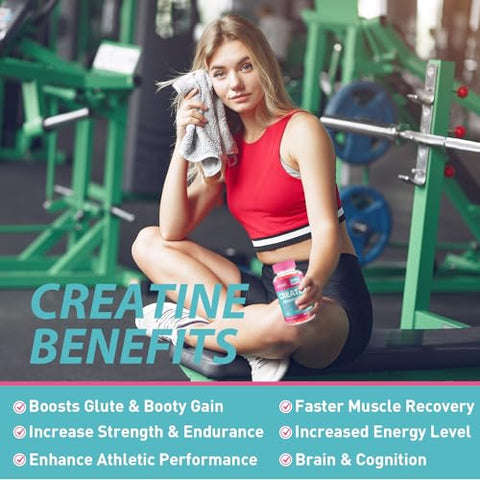 Energixir - Gomas de Creatina Monohidratada, Suplemento de Creatina para Mulheres, Mastigáveis Pré-Treino de Creatina 5000mg com Taurina