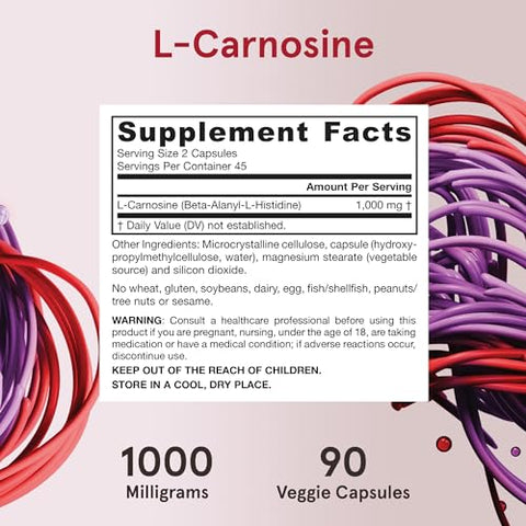 L-Carnosine 1000 mg – Suporte Antioxidante para Saúde Mitocondrial – 90 Cápsulas Vegetarianas - Jarrow Formulas
