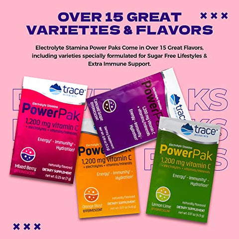 Power Pak Pó Eletrólito | 1200 mg Vitamina C, Zinco, Magnésio | Reforça Imunidade, Hidratação e Energia Natural | Mixed Berry | 30 Pacotes - Trace Minerals