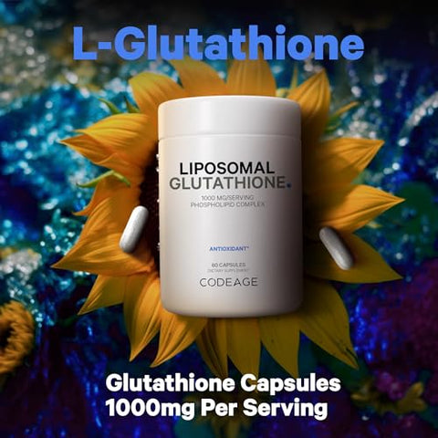 Liposomal Glutationa 1000 mg – Alta Potência – Entrega Lipossomal – L-Glutationa – Fosfolipídios – Sem OGM, Sem Glúten – 60 Cápsulas - Codeage
