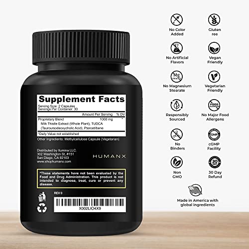 TUDCA 1000mg – Ácido Tauroursodeoxicólico – Suporte para Saúde Hepática – Desintoxicação e Limpeza – Vegano, Não-OGM – Cápsulas Fáceis de Engolir – Tudca Bile - HUMANX