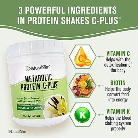 Vanilla Metabolic C-Plus – Shake Proteico de Substituição de Refeição com Baixo Carboidrato e Suporte Imunológico Fortificado com Vitamina C e Zinco - NaturalSlim