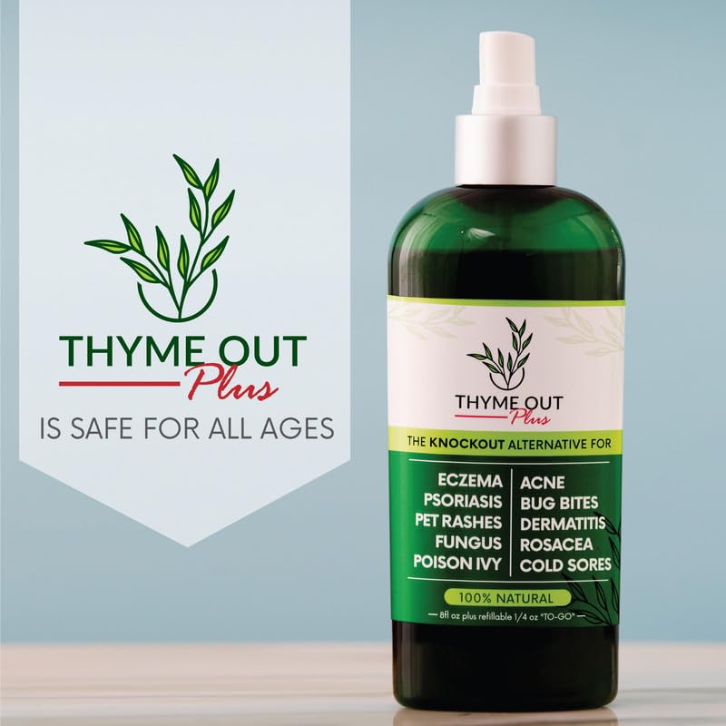 Thyme Out - Tratamento Plus para Eczema, Psoríase – Acne, Dermatite, Rosácea, Aftas, Irritações de Pele, Picadas de Insetos, Hera Venenosa – Spray Anti Coceira para Alívio de Pele Irritada – Crianças, Adultos