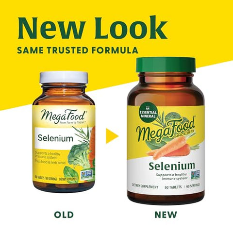 Selenium 50 mcg – Suplemento de Selênio com Mistura de Alimentos e Ervas – Suporte Imunológico – Vegano, Não-OGM – Sem 9 Alérgenos Alimentares – 60 Comprimidos (60 Porções) - MegaFood