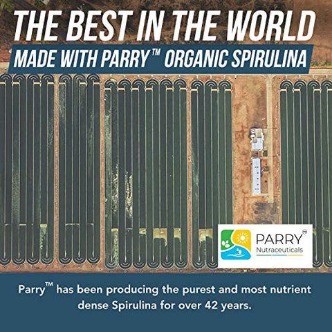 Triquetra Health - Pó de Spirulina Orgânica – Feito com Parry® Spirulina. A Melhor Spirulina do Mundo, Maior Densidade de Nutrientes – Não Irradiada, 4 Certificações Orgânicas, Agricultura Vegana