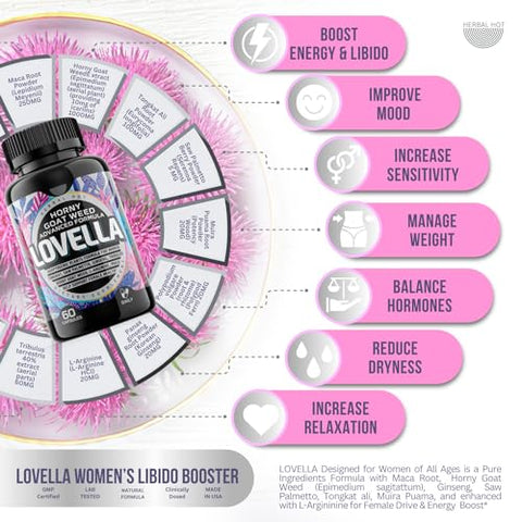 HERBAL HOT - Hornygoatweed Women – Impulsionador de Libido para Mulheres, Humor, Energia