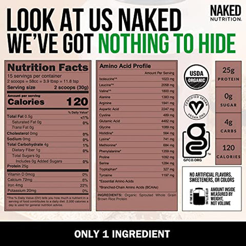 Naked Nutrition - Naked Rice 454g – Pó de Proteína de Arroz Integral Orgânico – Proteína Vegana, Livre de Transgênicos, Sem Glúten