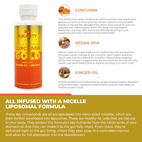 PURALITY HEALTH - Curcumin Gold: Óleo de Cúrcuma com Gengibre – 100% Natural e Potente (60 cápsulas)