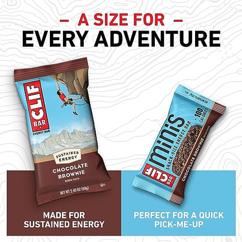 Clif Bar - CLIF BAR – Barra Energética de Chocolate Brownie – Tamanho Grande e Mini – Feita com Aveia Orgânica – Não-OGM – Baseada em Plantas – 68g e 28g (20 Unidades)