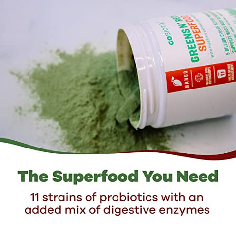 Super Greens and Reds em Pó – Superfood Vermelho e Verde – Suplemento Probiótico – Enzimas Digestivas e Pó de Beterraba – Suplemento Alimentar de Alimentos Orgânicos Integrais (Manga, 200g) - GOBIOTIX