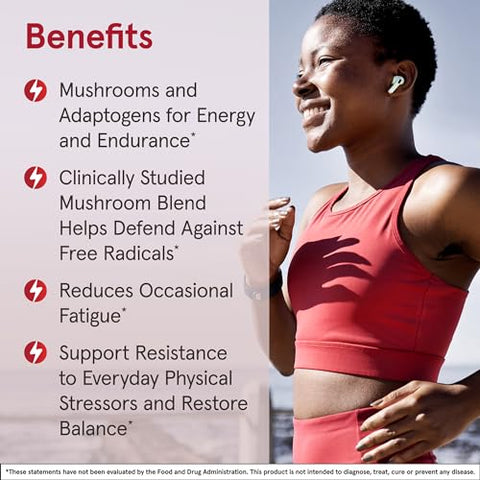 Energy Optimizer com Cordyceps, Reishi, Lions Mane, Shiitake, King Trumpet e Turkey Tail Mushrooms, Suplemento Dietético com Ashwagandha, 90 Cápsulas Vegetarianas - Jarrow Formulas