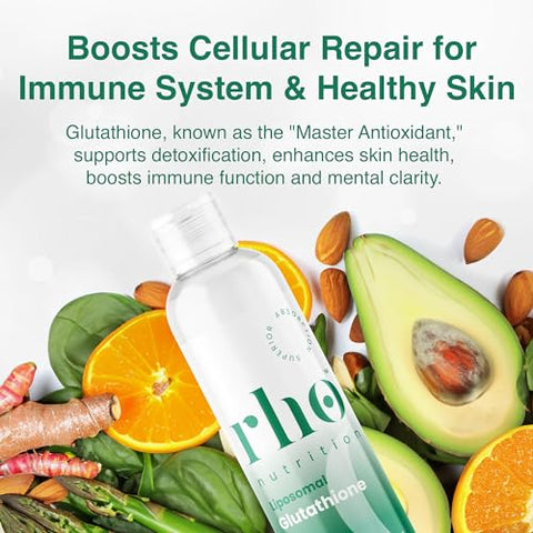 Rho Nutrition - Liposomal Glutationa – Suplemento Líquido de Glutationa de Alta Absorção – Suporta Desintoxicação Natural, Sistema Imunológico, Saúde da Pele, Clareza Mental