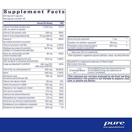 Nutrient 950 A Sem Cobre – Fórmula Completa de Vitaminas e Minerais – 60 Cápsulas - Pure Encapsulations